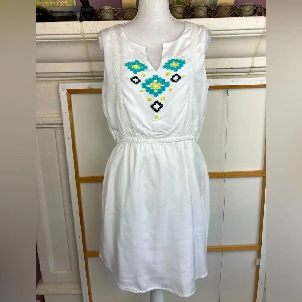 Kenji Anthropologie native SW beaded lined dress w/elastic drawstring waist